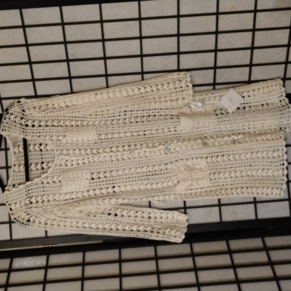 Phosphorus Original - Beautiful Crochet Long Sweater With Rhine Stone Buttons